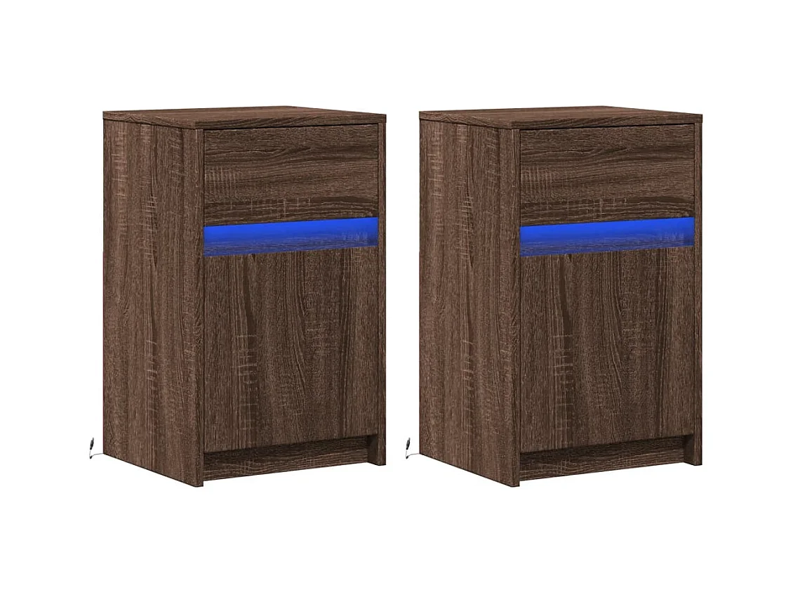 Mesitas de noche | Mesilla de noche luces LED 2 uds madera ingeniería roble marrón