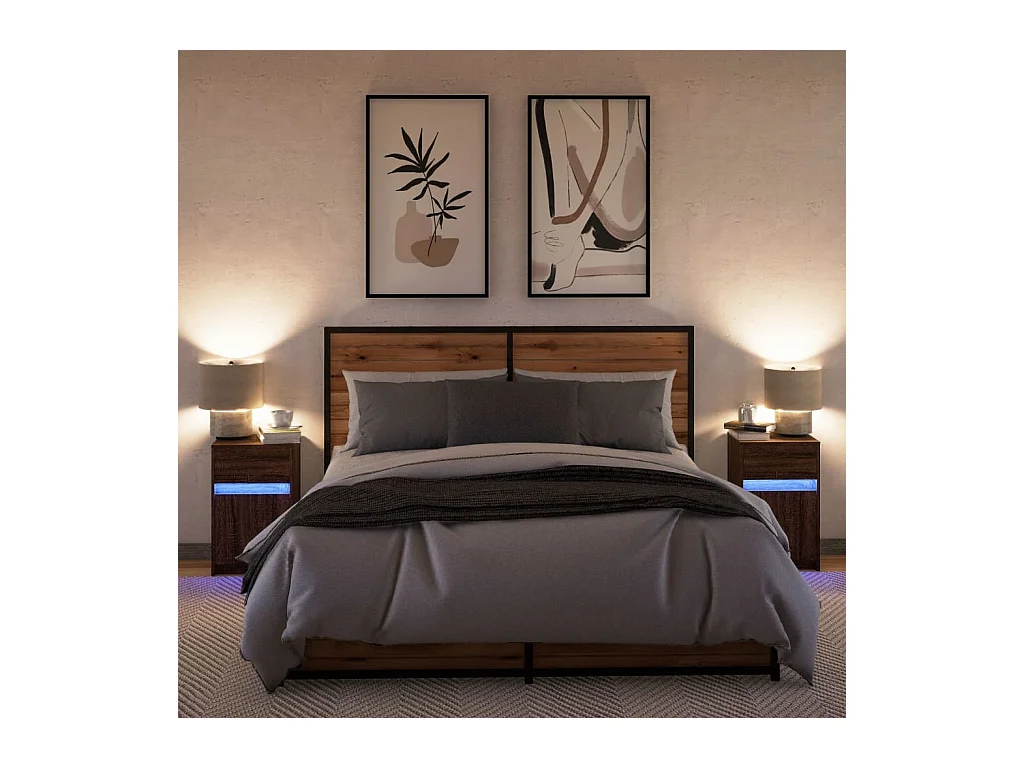 Mesitas de noche | Mesilla de noche luces LED 2 uds madera ingeniería roble marrón