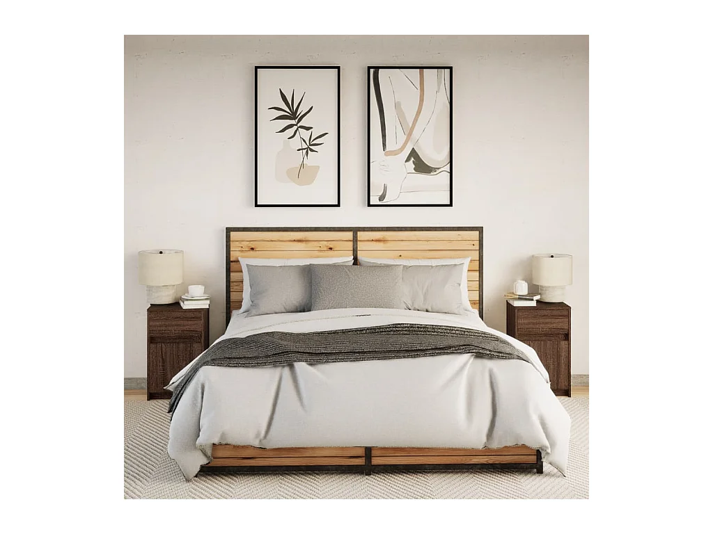 Mesitas de noche | Mesilla de noche luces LED 2 uds madera ingeniería roble marrón