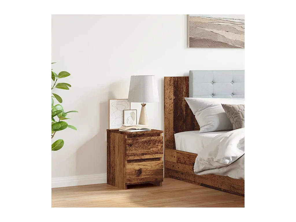 Mesita de noche | Mesilla de noche madera de ingeniería envejecida 30x30x40 cm