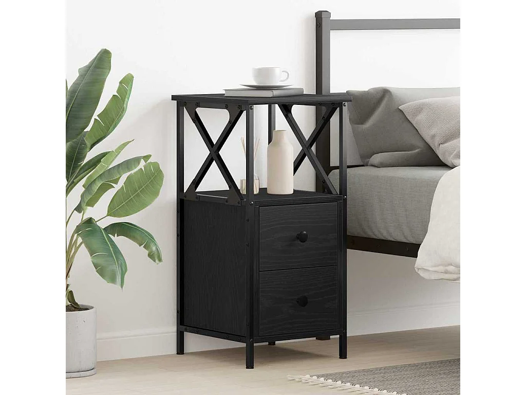 Mesita de Noche | Mesa auxiliar con cajón Roble negro 34x35.5x70 cm