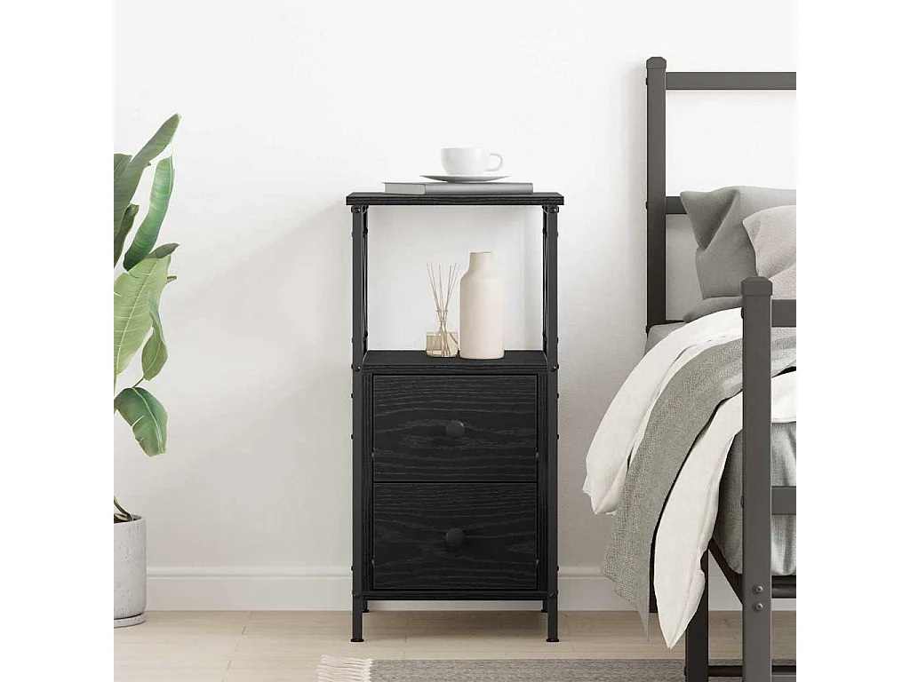 Mesita de Noche | Mesa auxiliar con cajón Roble negro 34x35.5x70 cm