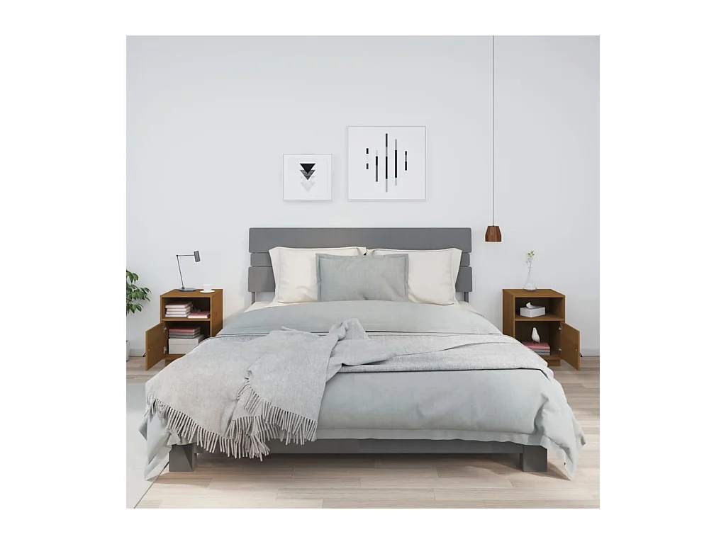 Mesitas de noche | Mesilla de noche 2 uds madera de pino marrón miel 40x34x55 cm