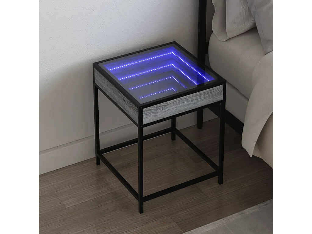 Mesa de centro | Mesa auxiliar con Infinity LED gris Sonoma 40x40x51 cm