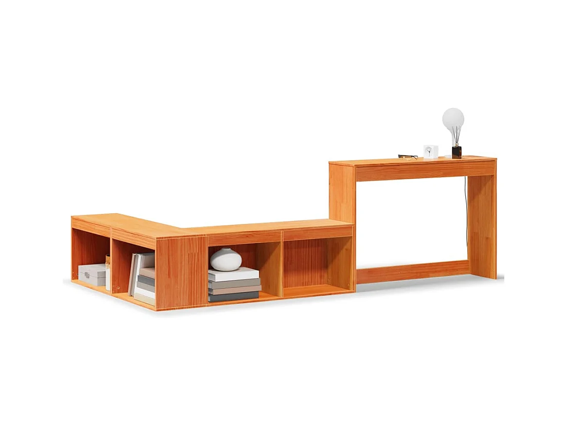 Table de chevet avec bureau cire marron bois de pin massif