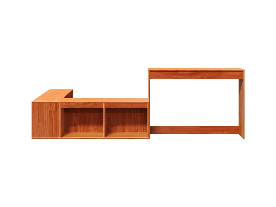 Table de chevet avec bureau cire marron bois de pin massif