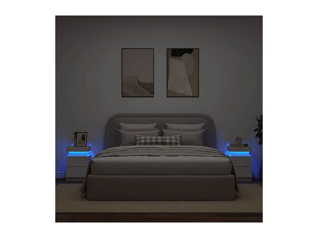 Mesitas de noche | Mesilla de noche con luces LED 2 unidades blanco 35x39x55 cm