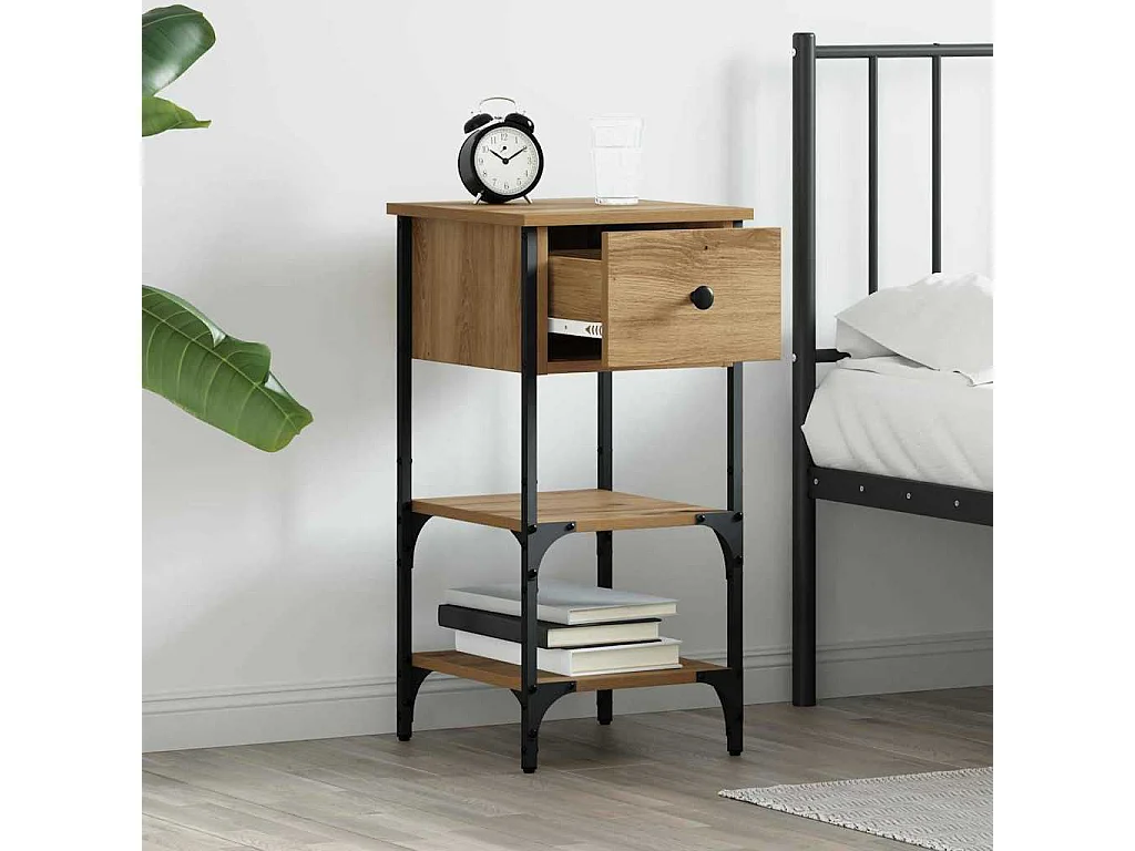 Lot de 2 Tables de chevet avec Étagères de rangement chêne artisanal 34x36x70 cm