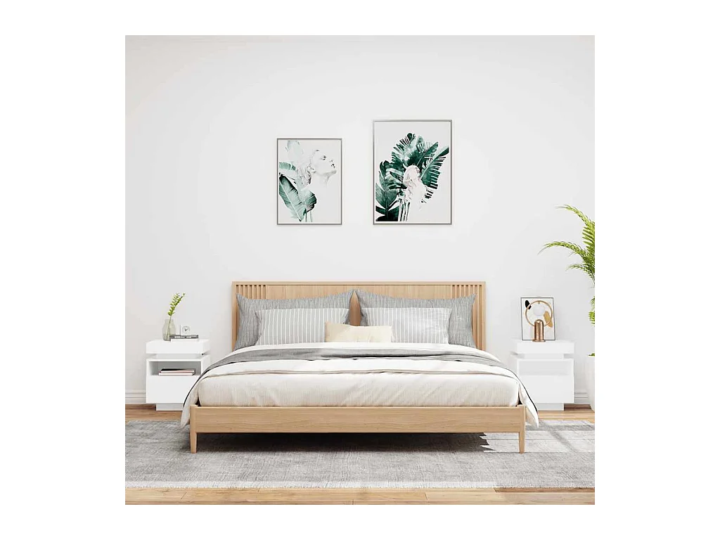 Pack 2 uds Mesitas de noche | Mesilla de noche con luces LED blanco 40x39x48,5 cm