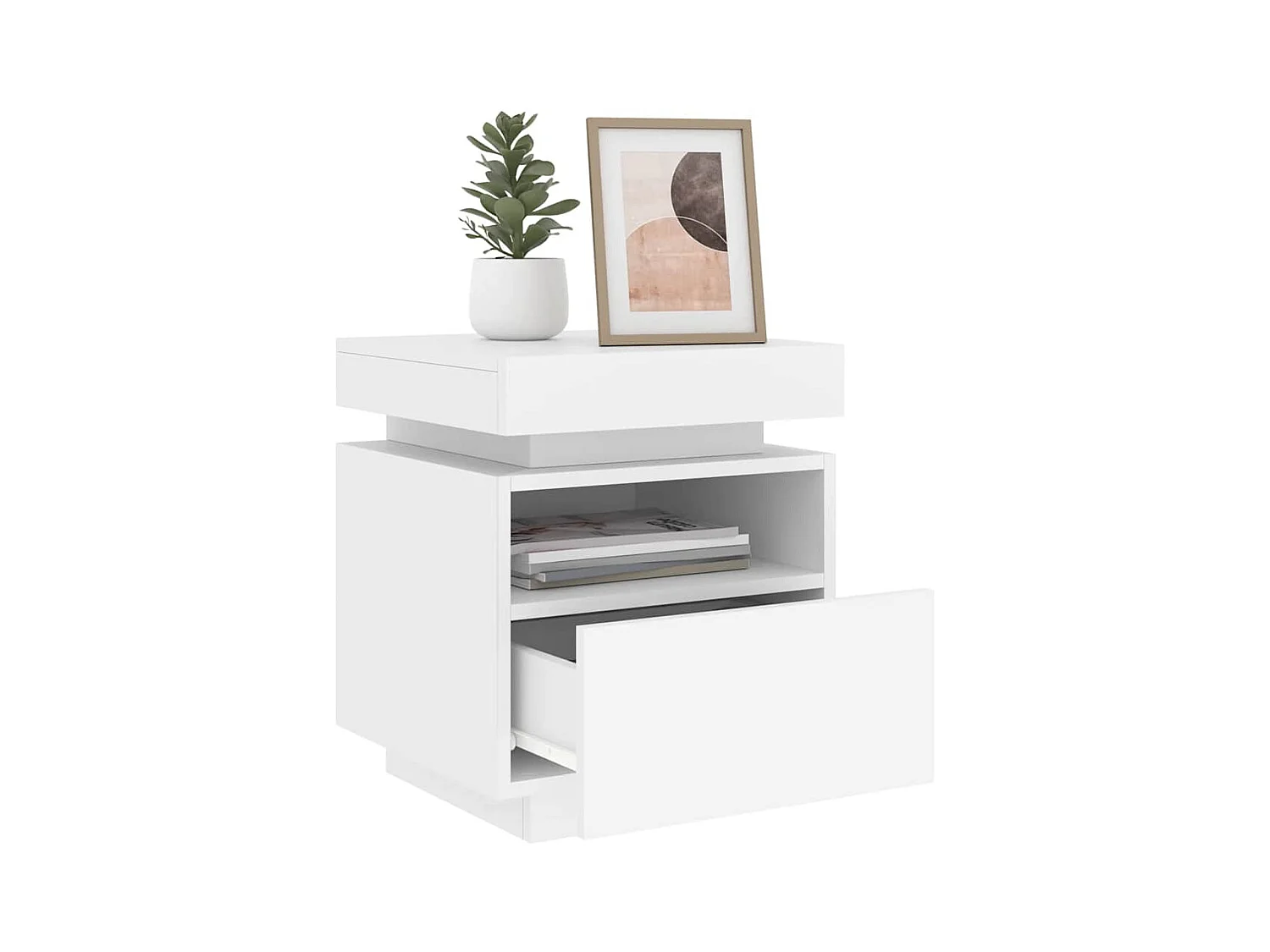 Pack 2 uds Mesitas de noche | Mesilla de noche con luces LED blanco 40x39x48,5 cm