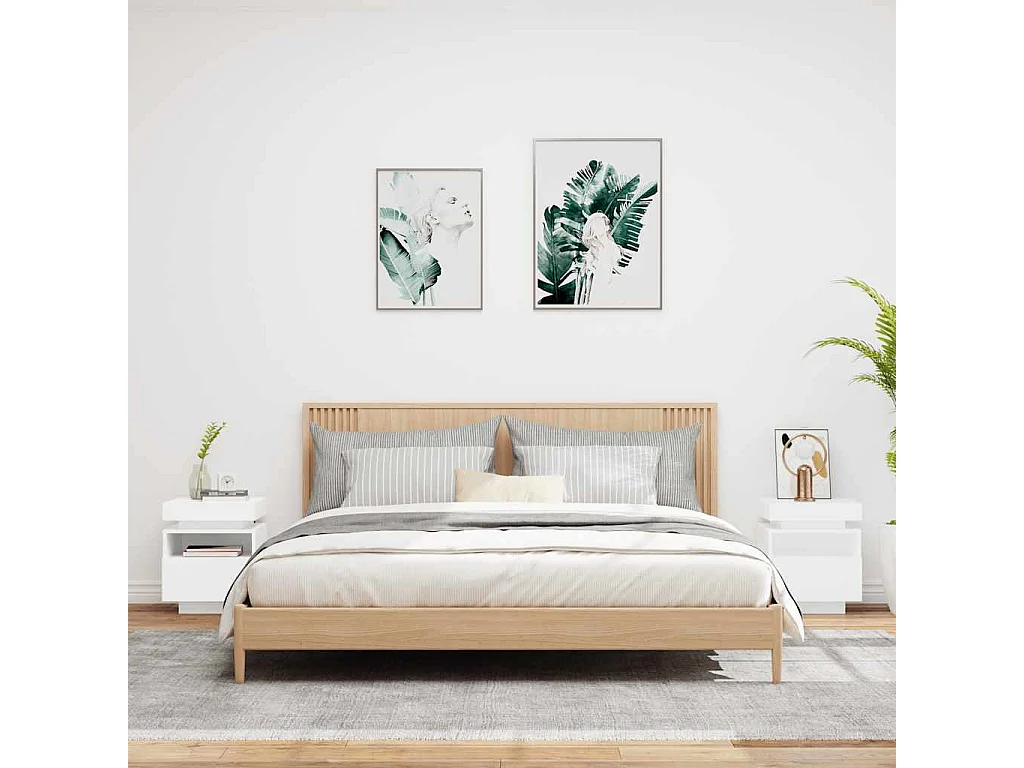 Nachttische mit LED-Leuchten 2er Set | Beistelltisch Weiß 40x39x48,5 cm SHL5417