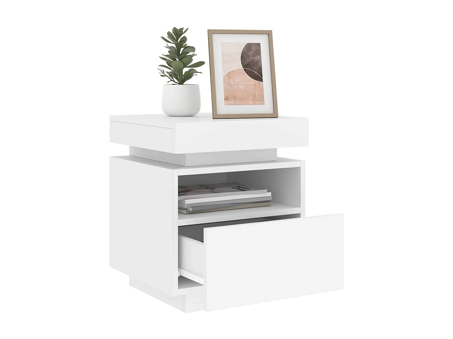 Nachttische mit LED-Leuchten 2er Set | Beistelltisch Weiß 40x39x48,5 cm SHL5417