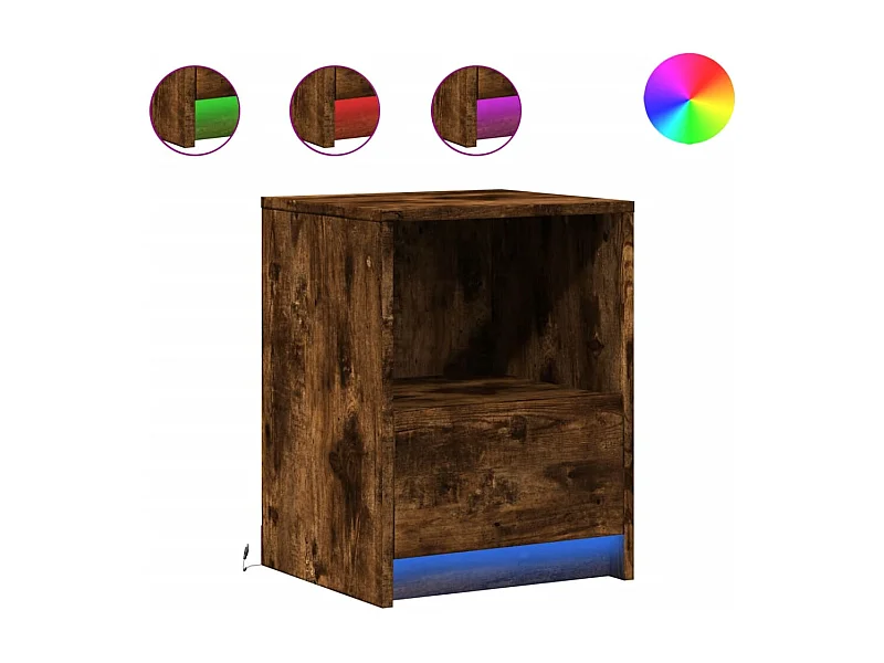 Tables de chevet LED Lot de 2 avec rangement chêne fumé