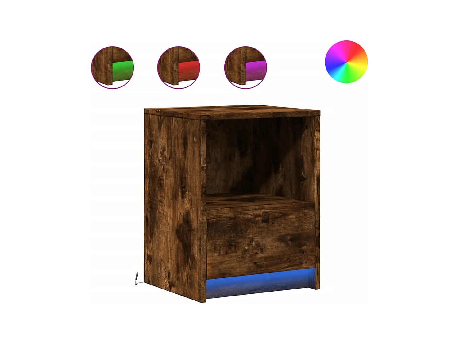 Mesita de noche | Mesilla de noche luces LED 2 uds madera ingeniería roble ahumado