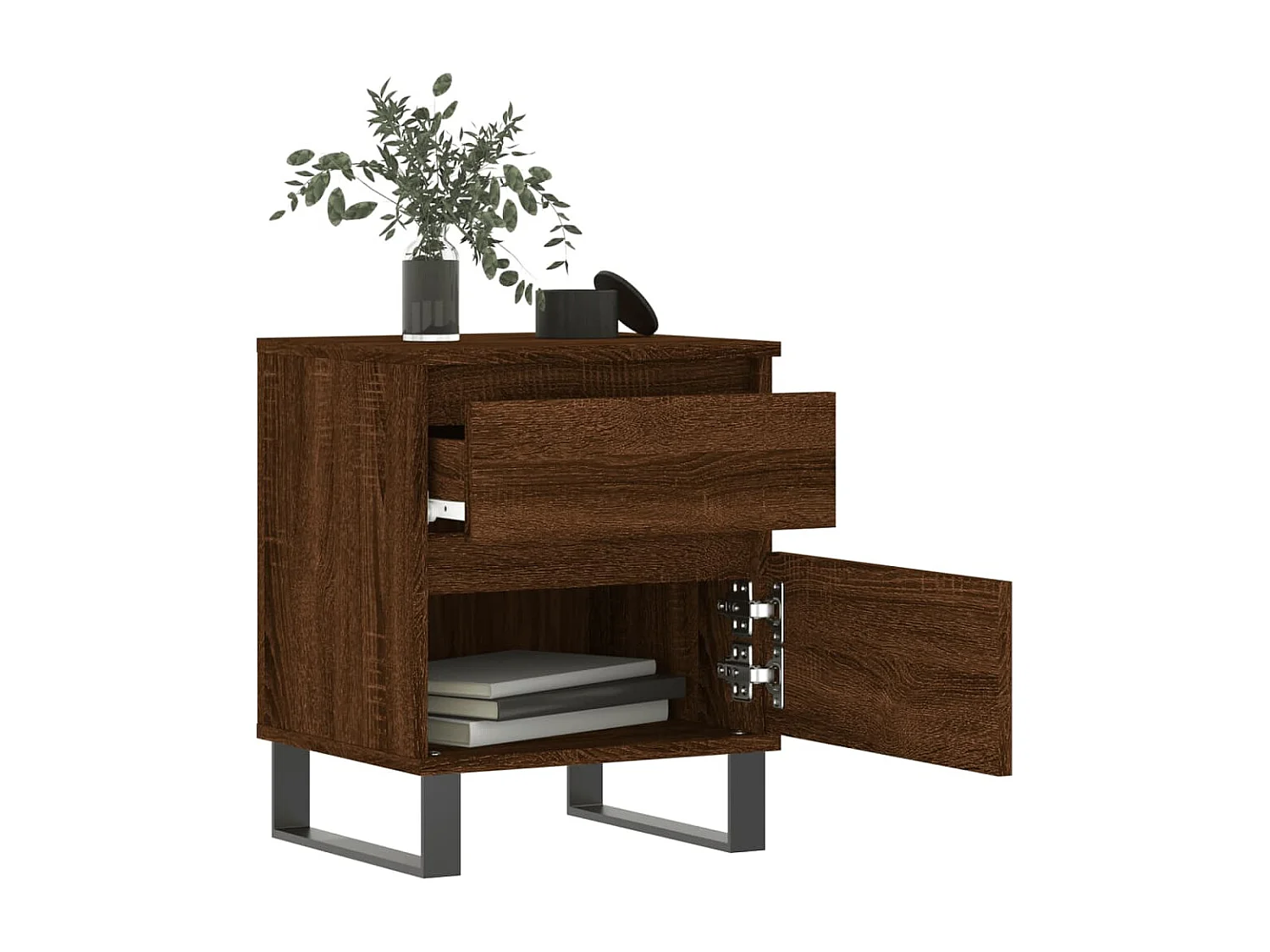 Nachttisch 2er Set-Beistelltisch-Nachttischkommode Braun Eichen-Optik 40x35x50 cm Holzwerkstoff SHL98637