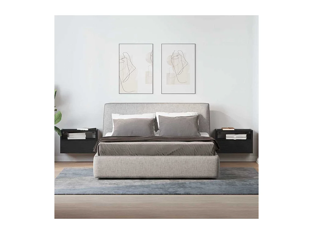 Mesitas de noche | Mesilla de noche de pared 2 unidades negra 45x26x28,5 cm