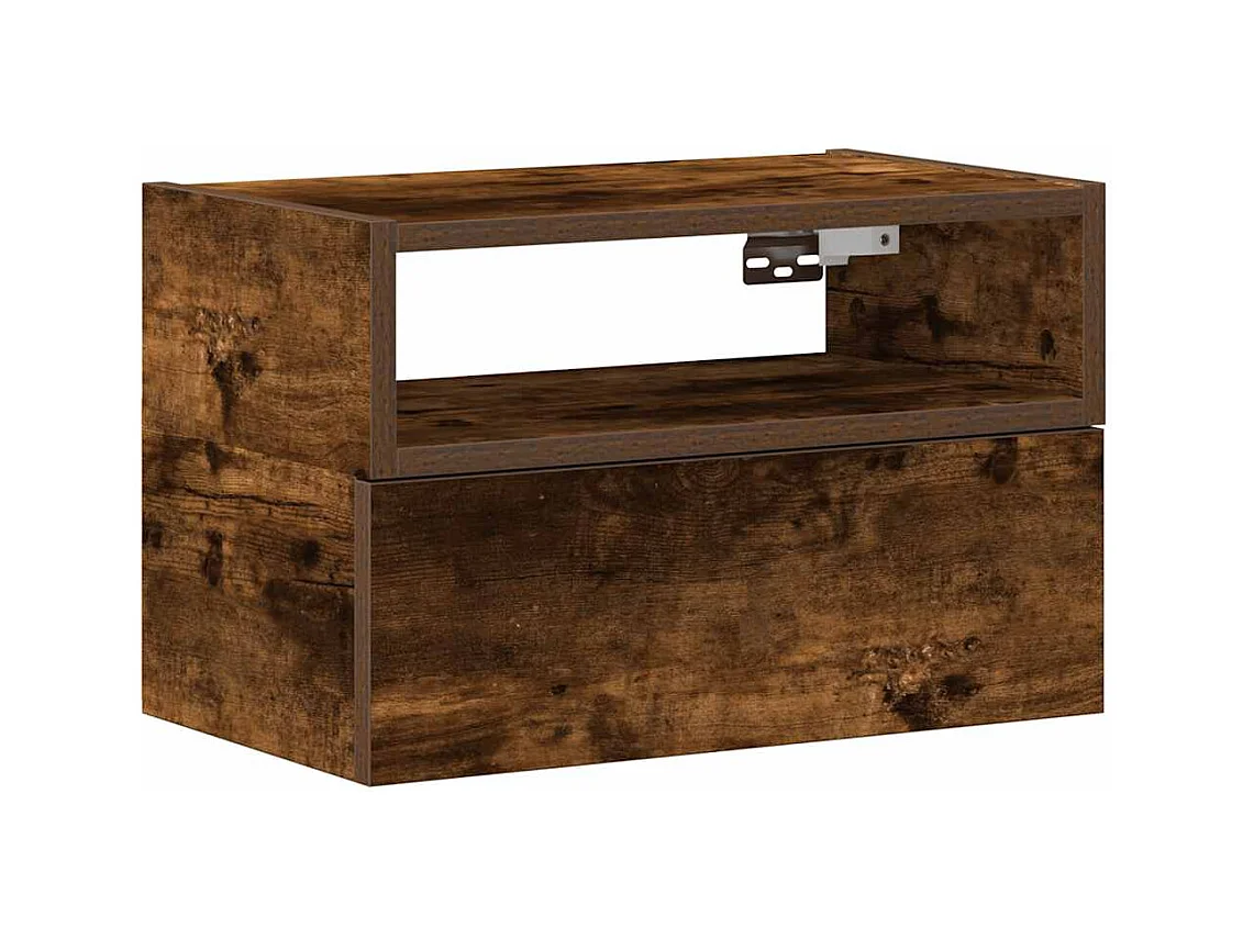 Mesita de noche | Mesilla de noche de pared color roble ahumado 45x26x28,5 cm