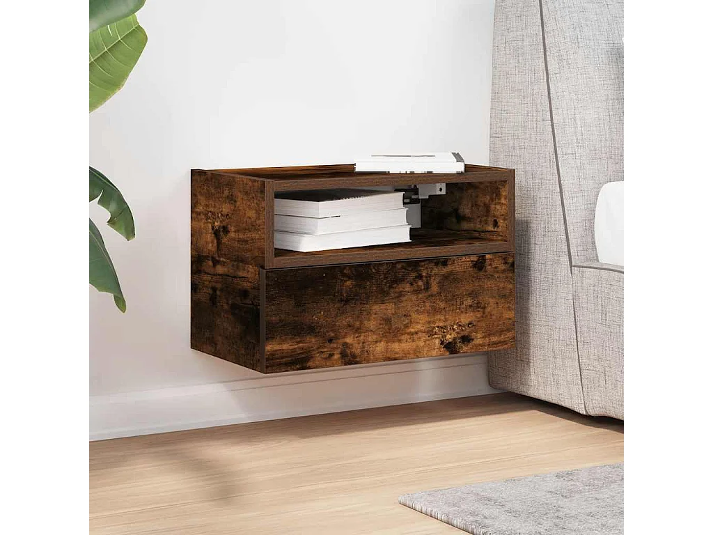 Nachttisch hängend | Wand-Nachttisch Räuchereiche 45x26x28,5 cm SHL94791