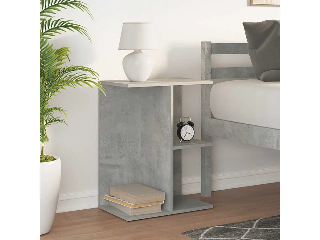 Mesita de noche | Mesilla de noche madera contrachapada gris hormigón 46,5x29x61cm