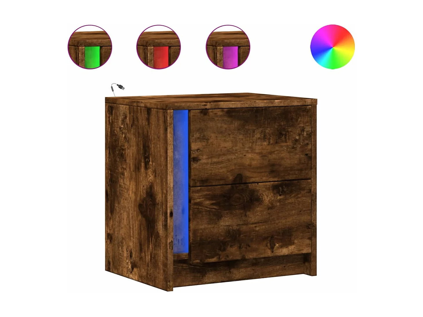 Mesita de noche | Mesilla de noche luces LED 2 uds madera ingeniería roble ahumado