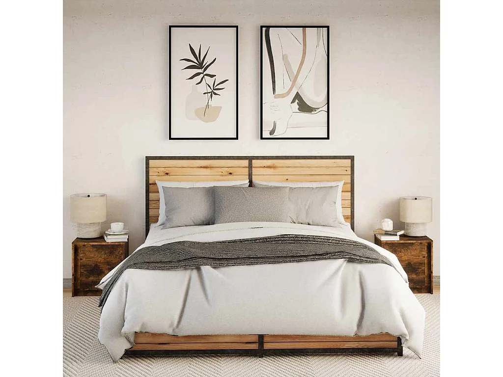 Nachttische mit LED-Leuchten 2er Set | Beistelltisch Räuchereiche Holzwerkstoff SHL50001