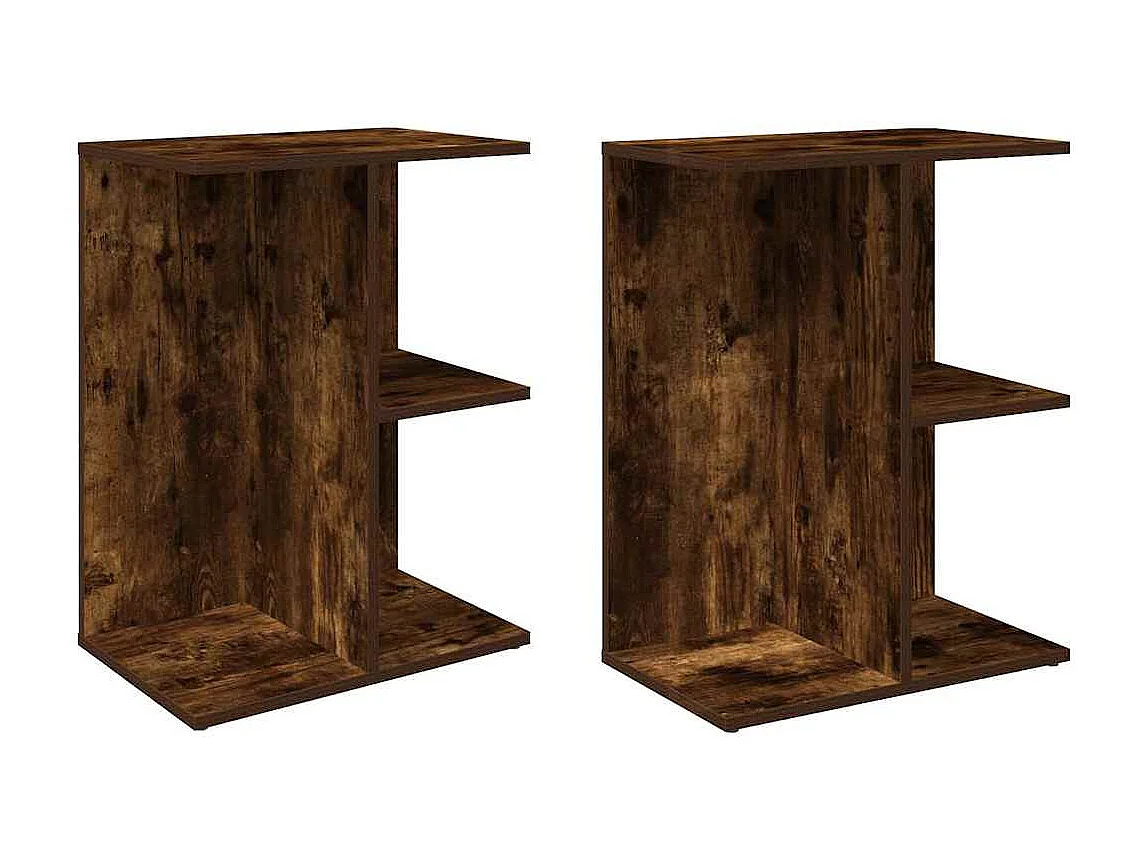 Nachttisch 2er Set-Beistelltisch-Nachttischkommode Räuchereiche 46,5x29x61 cm Holzwerkstoff SHL17620
