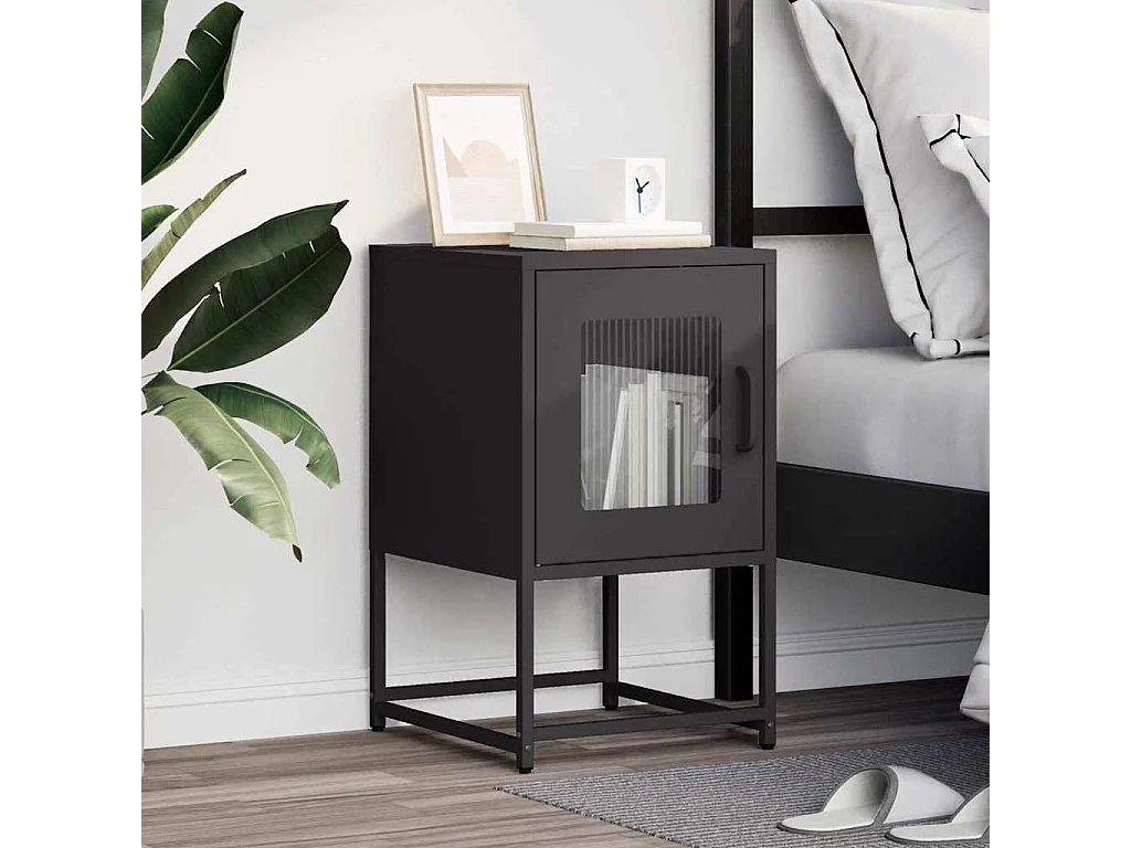 Nachttisch-Beistelltisch-Nachtschrank Schwarz 36x39x60,5 cm Kaltgewalzter Stahl SHL10938
