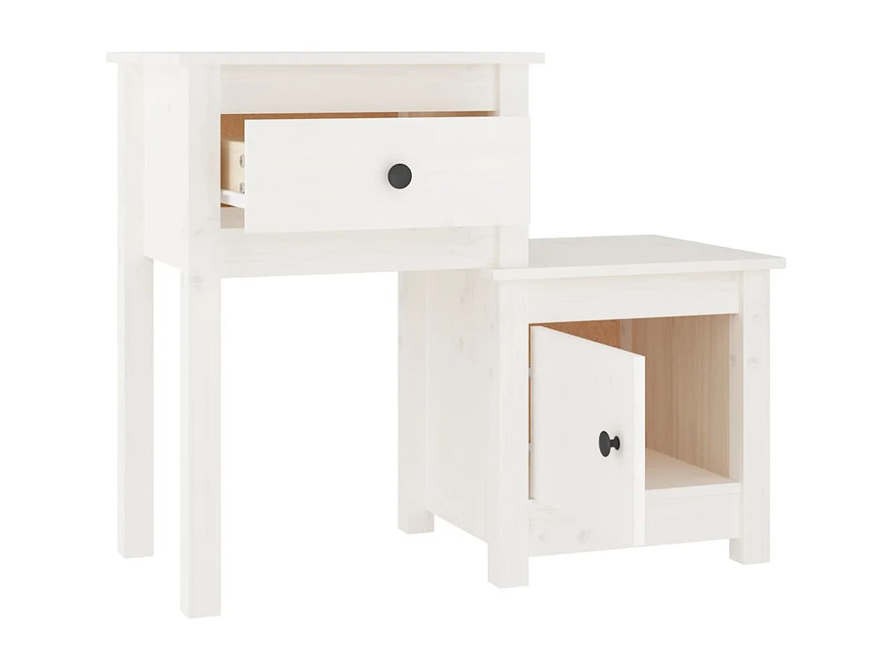 Nachttisch 2er Set-Beistelltisch-Nachttischkommode Weiß 79,5x38x65,5 cm Massivholz Kiefer SHL30044