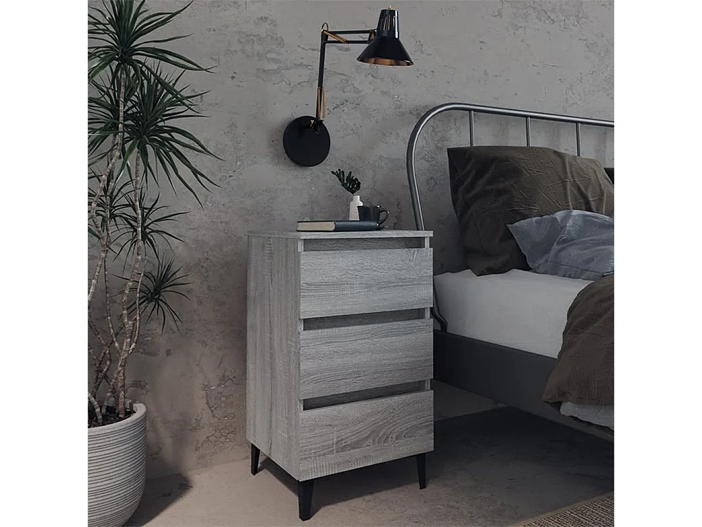 Nachttisch-Beistelltisch mit Metallbeinen Grau Sonoma 40x35x69 cm SHL76464