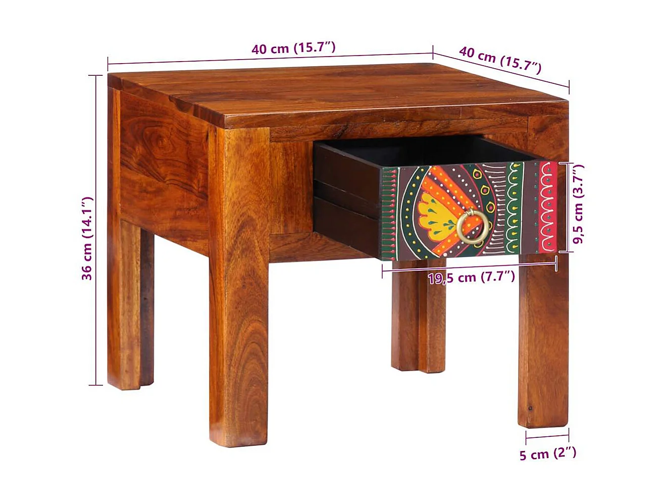 Nachttisch-Beistelltisch-Nachttischkommode 2 Stk. 40x40x36 cm Massivholz Akazie SHL50777