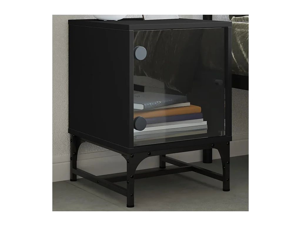 Mesitas de noche | Mesilla de noche con puertas de vidrio 2 uds negro 35x37x50 cm