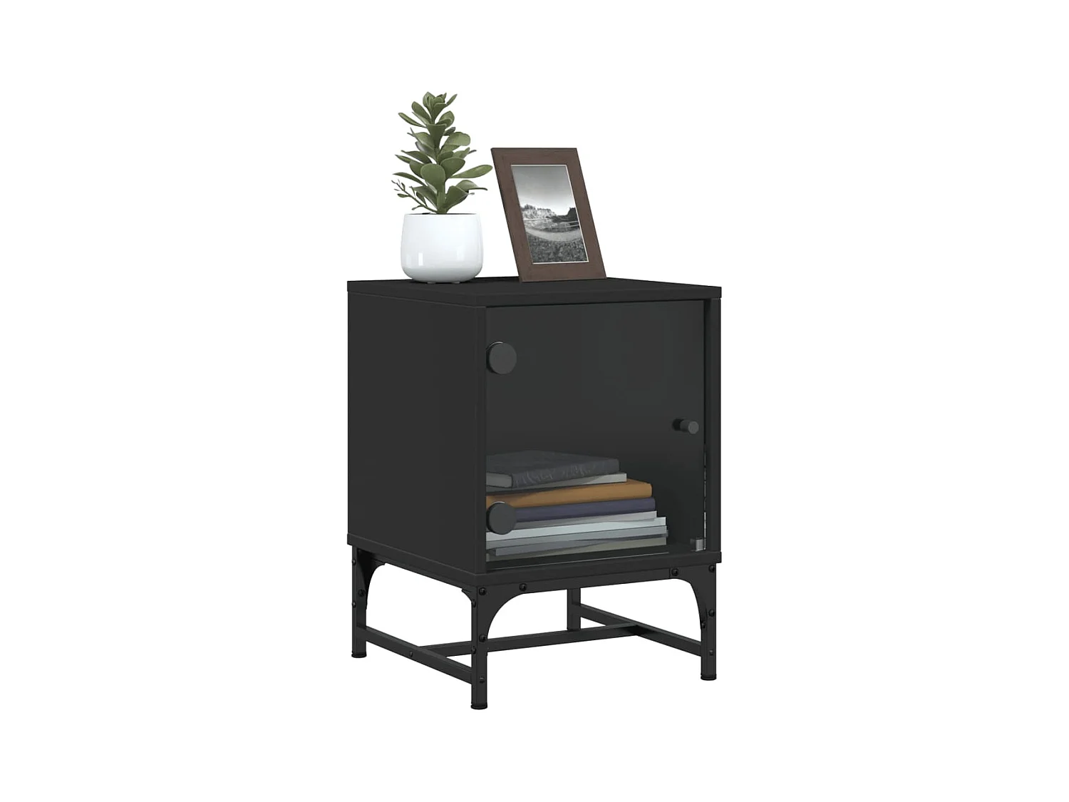 Mesitas de noche | Mesilla de noche con puertas de vidrio 2 uds negro 35x37x50 cm