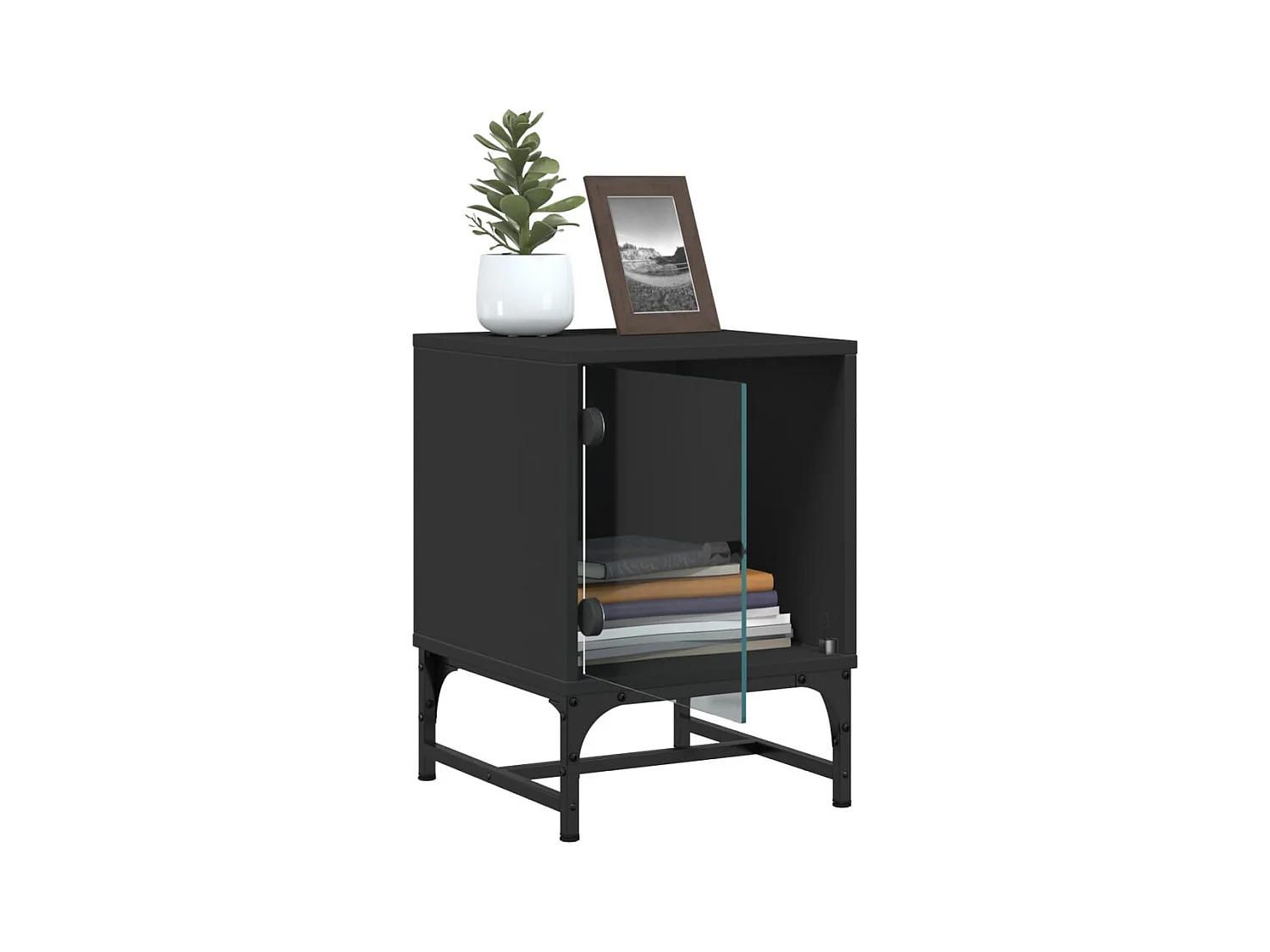 Mesitas de noche | Mesilla de noche con puertas de vidrio 2 uds negro 35x37x50 cm