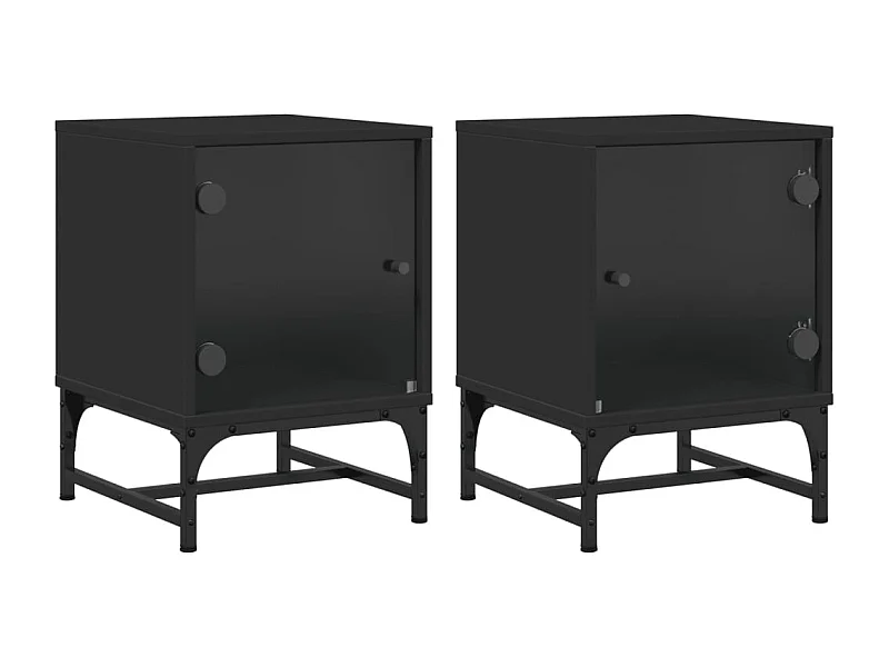 Tables de chevet avec portes en verre 2 pcs noir 35x37x50 cm