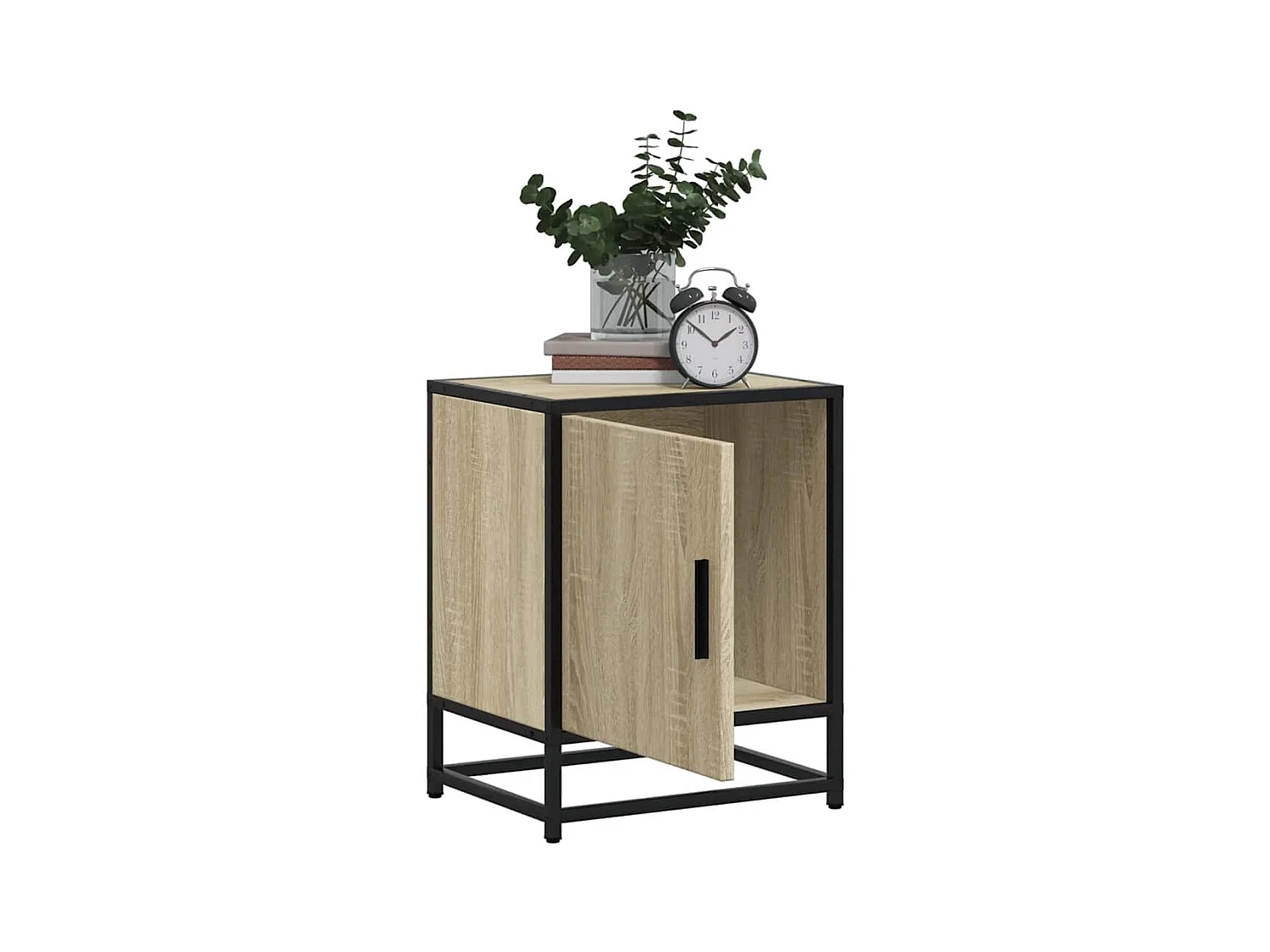 Mesita de noche | Mesilla de noche madera ingeniería roble sonoma 40x31x50cm metal