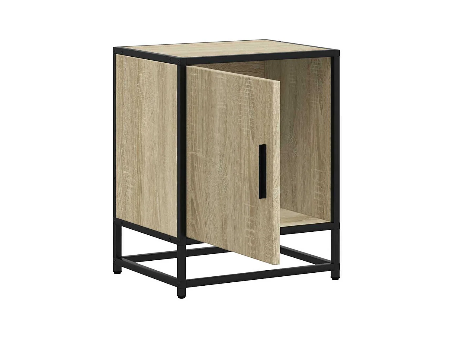 Mesita de noche | Mesilla de noche madera ingeniería roble sonoma 40x31x50cm metal