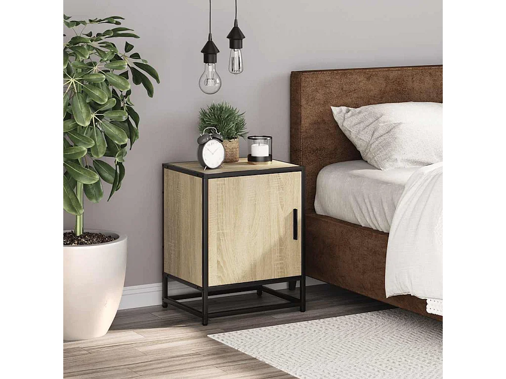 Nachttisch-Beistelltisch Sonoma-Eiche 40x31x50 cm Holzwerkstoff und Metall SHL81819