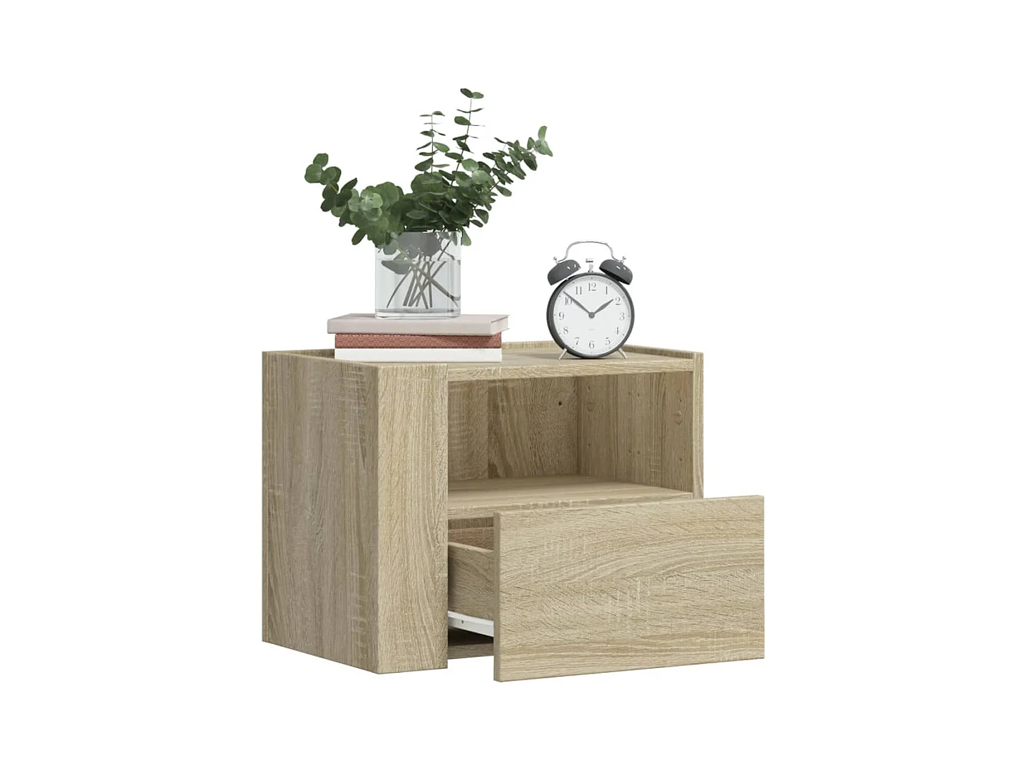 Mesita de noche | Mesilla de noche de pared color roble ahumado 45x30x35 cm