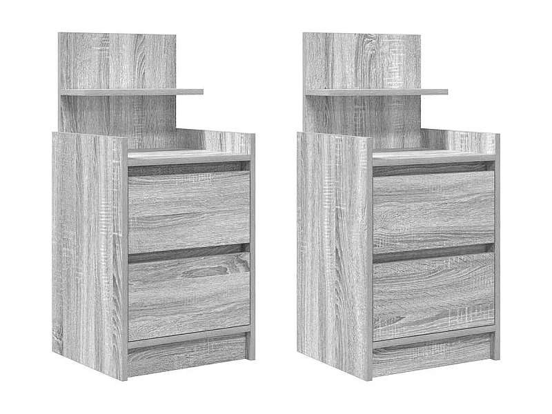 Pack 2 uds Mesilla de noche | Mesitas de noche con 2 cajones gris Sonoma 38x34x80 cm