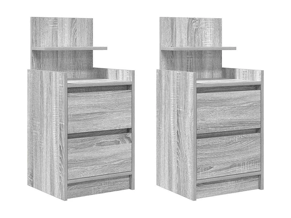 Pack 2 uds Mesilla de noche | Mesitas de noche con 2 cajones gris Sonoma 38x34x80 cm