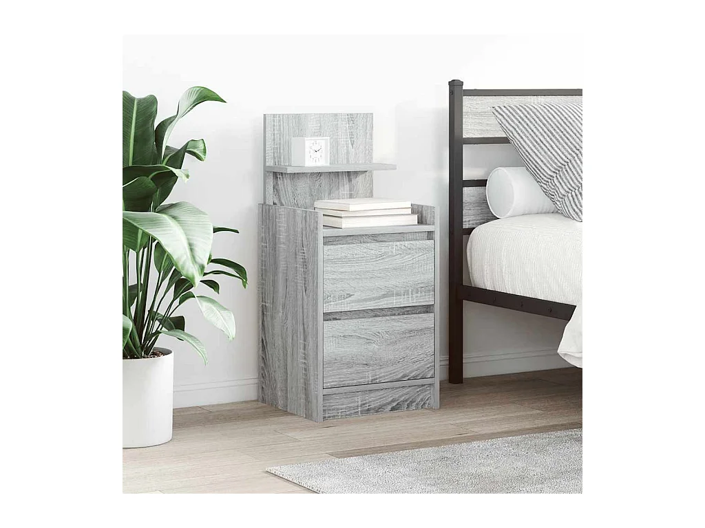 Pack 2 uds Mesilla de noche | Mesitas de noche con 2 cajones gris Sonoma 38x34x80 cm
