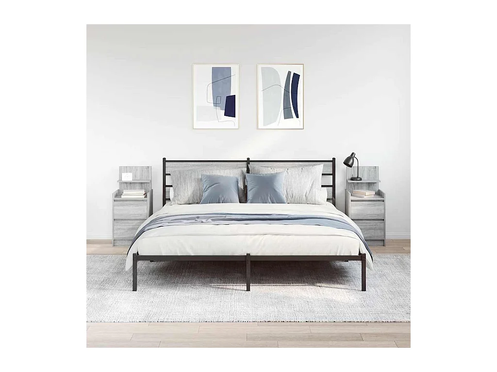 Pack 2 uds Mesilla de noche | Mesitas de noche con 2 cajones gris Sonoma 38x34x80 cm