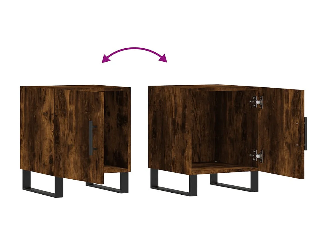 Nachttisch 2er Set-Beistelltisch-Nachttischkommode Räuchereiche 40x40x50 cm Holzwerkstoff SHL40371