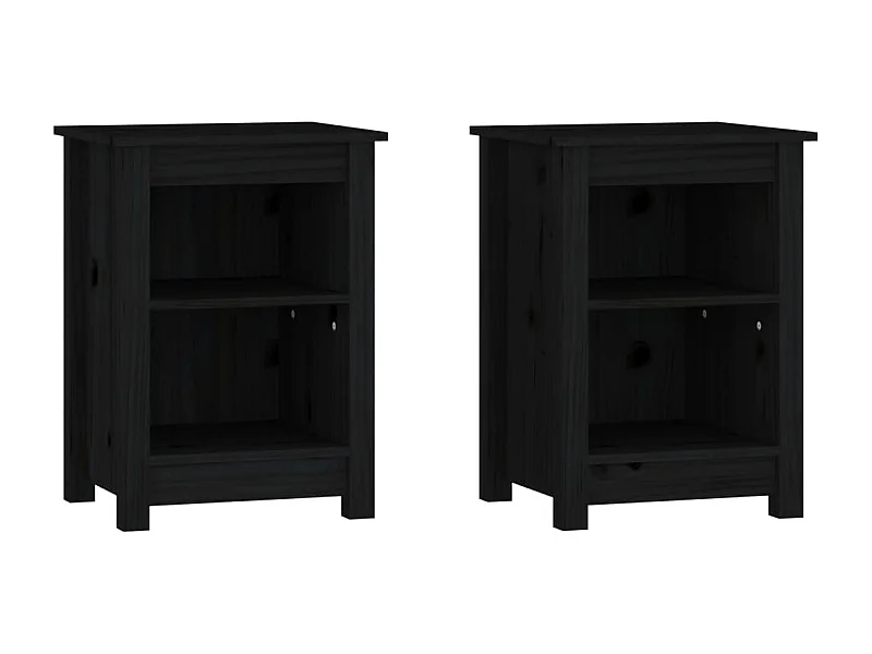 Mesitas de noche | Mesilla de noche 2 uds madera maciza de pino negro 40x35x55 cm