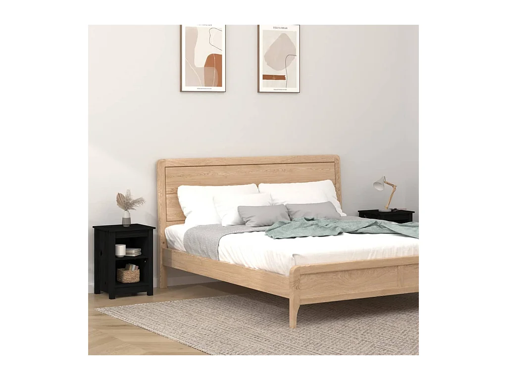 Tables de chevet lot de 2 avec compartiments ouverts Noir 40x35x55 cm Bois de pin solide