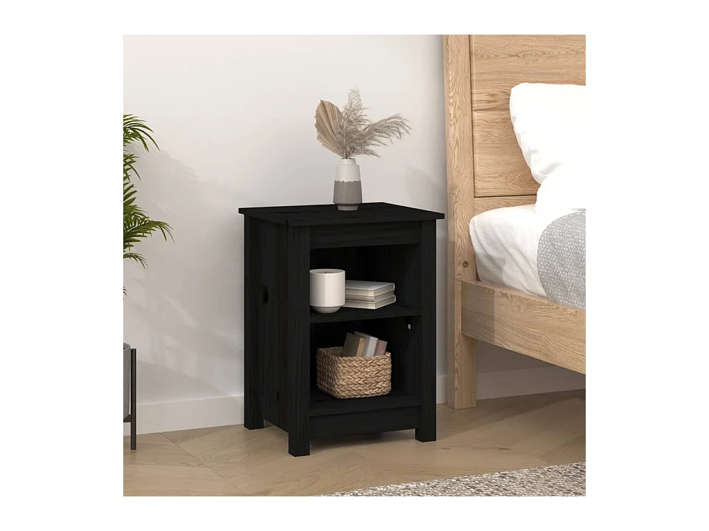 Tables de chevet lot de 2 avec compartiments ouverts Noir 40x35x55 cm Bois de pin solide