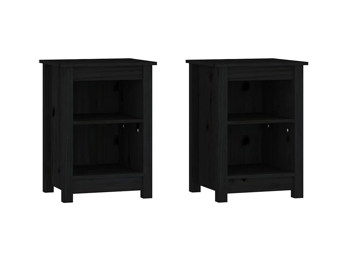 Mesitas de noche | Mesilla de noche 2 uds madera maciza de pino negro 40x35x55 cm