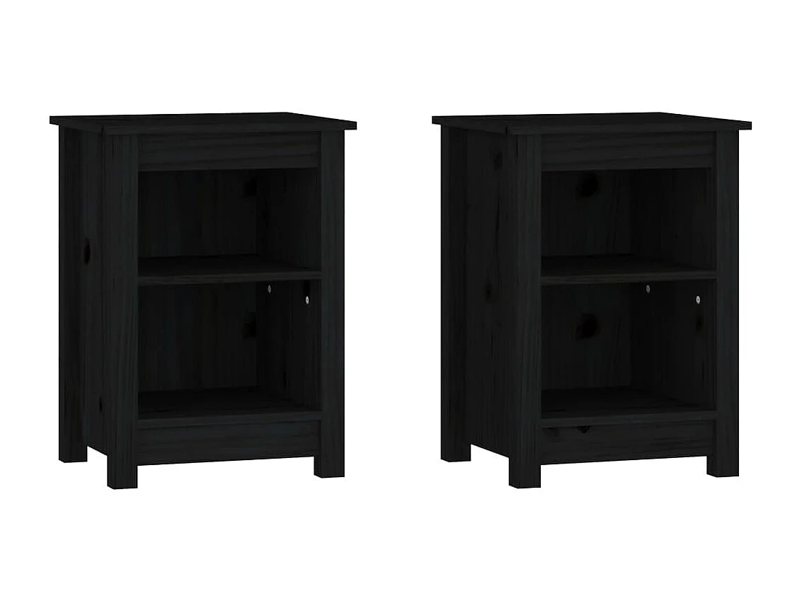 Nachttisch 2er Set-Beistelltisch-Nachttischkommode Schwarz 40x35x55 cm Massivholz Kiefer SHL42607