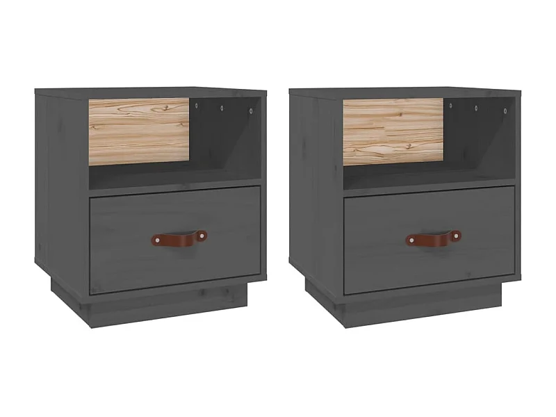 Mesitas de noche | Mesilla de noche 2 uds madera maciza pino gris 40x34x45 cm