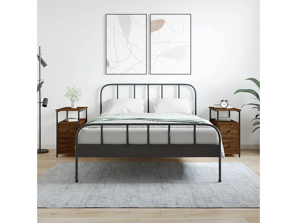 Nachttisch 2er Set-Beistelltisch-Nachttischkommode Braun Eichen-Optik 30x60x60 cm Holzwerkstoff SHL18044